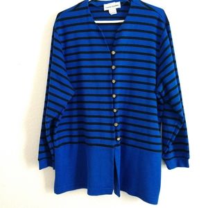 Striped Sweater Cardigan Jacket Long Button Front Cathy Daniels Large Chest 44"